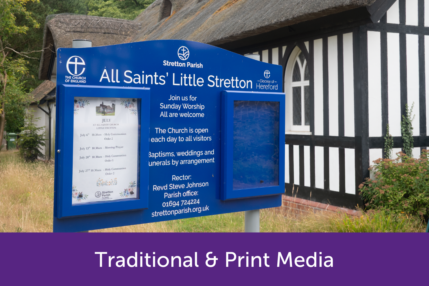 Blue church noticeboard