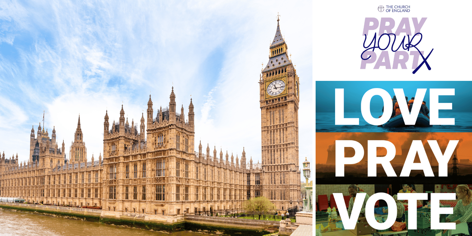 Houses of Parliament and the pray your part logo from the Church of england