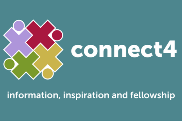 Connect 4 logo - green teal background with white writing and a jigsaw puzzle icon