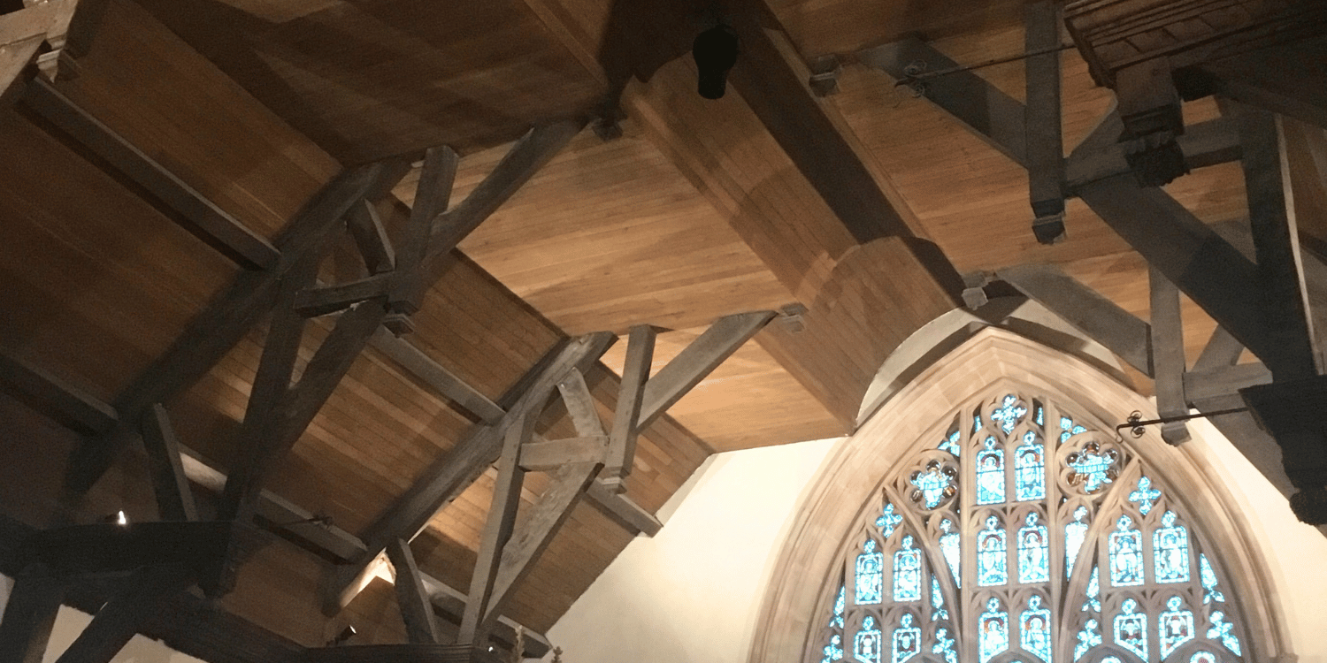 Destratification fans in the roof of Brampton Bryan church