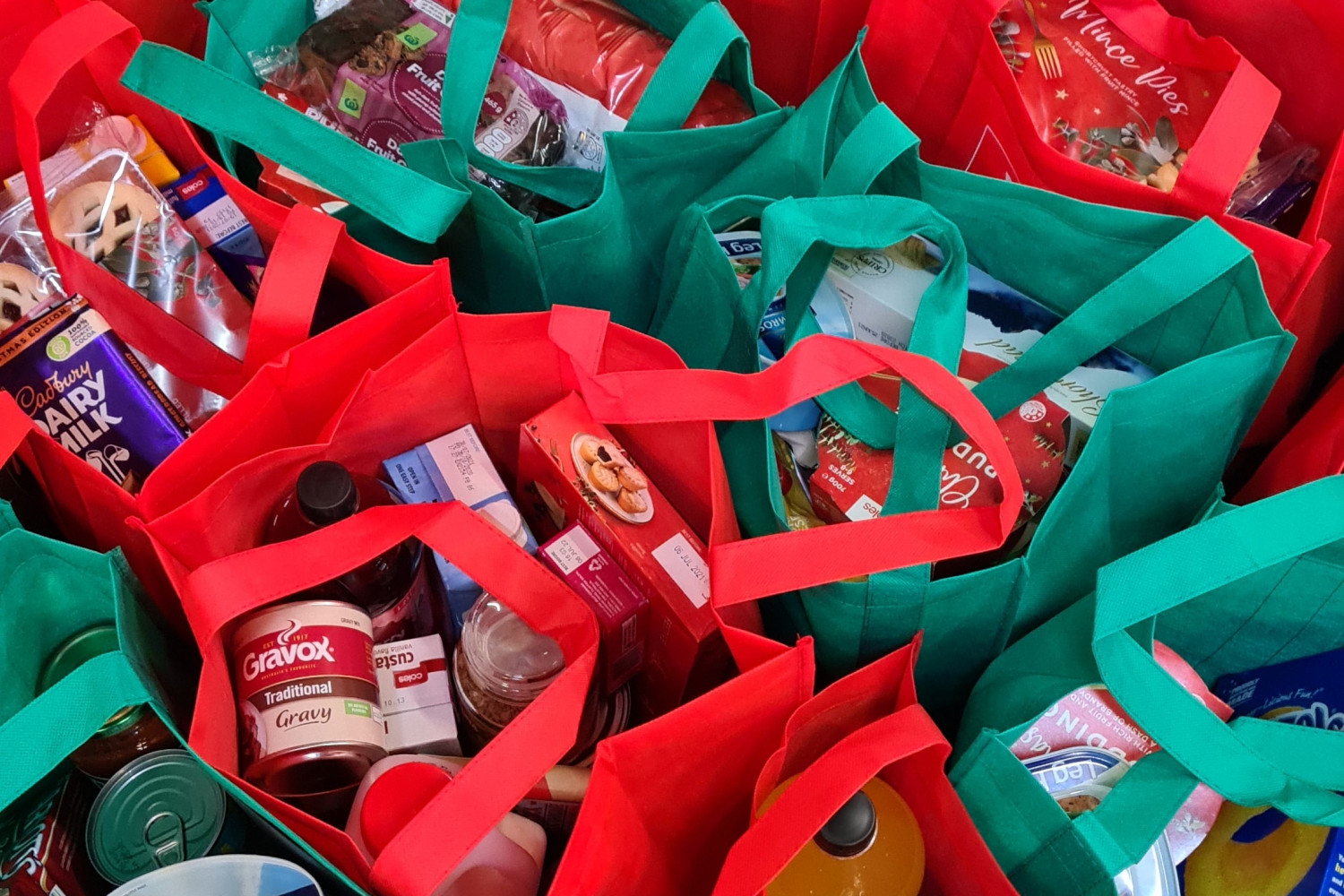 Bags of dry goods for food bank