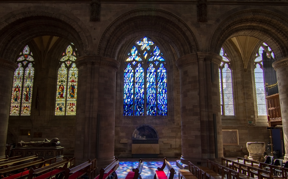 Stain glass windows inside a church